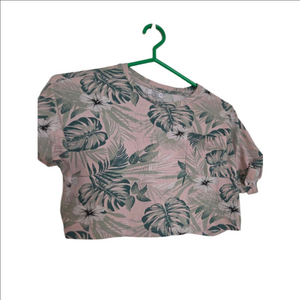 Women's Ardene Basic Pink Green Tropical Crop Top XS plant belly trendy cute